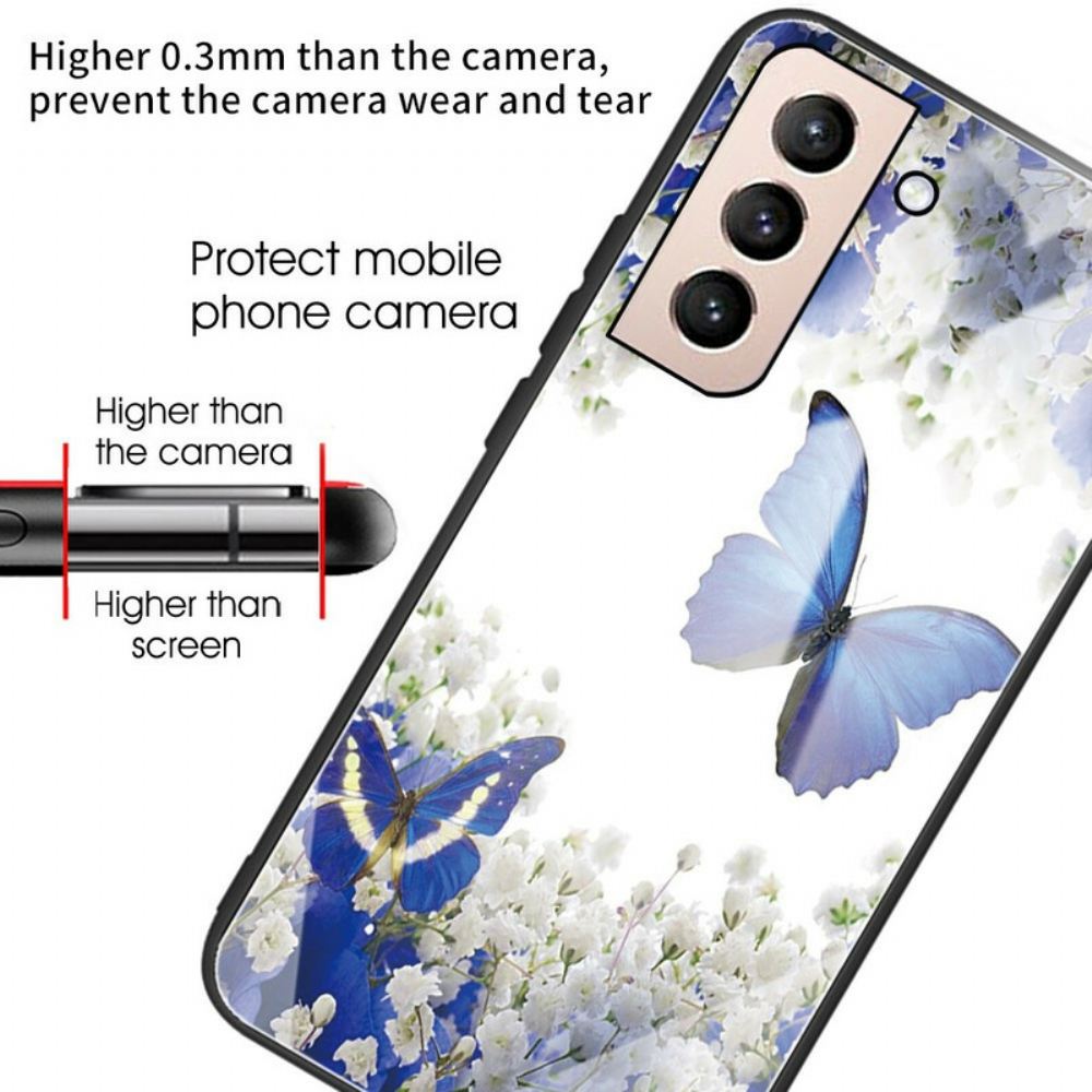 Kryt Na Samsung Galaxy S21 FE Design Motýlků Z Tvrzeného Skla