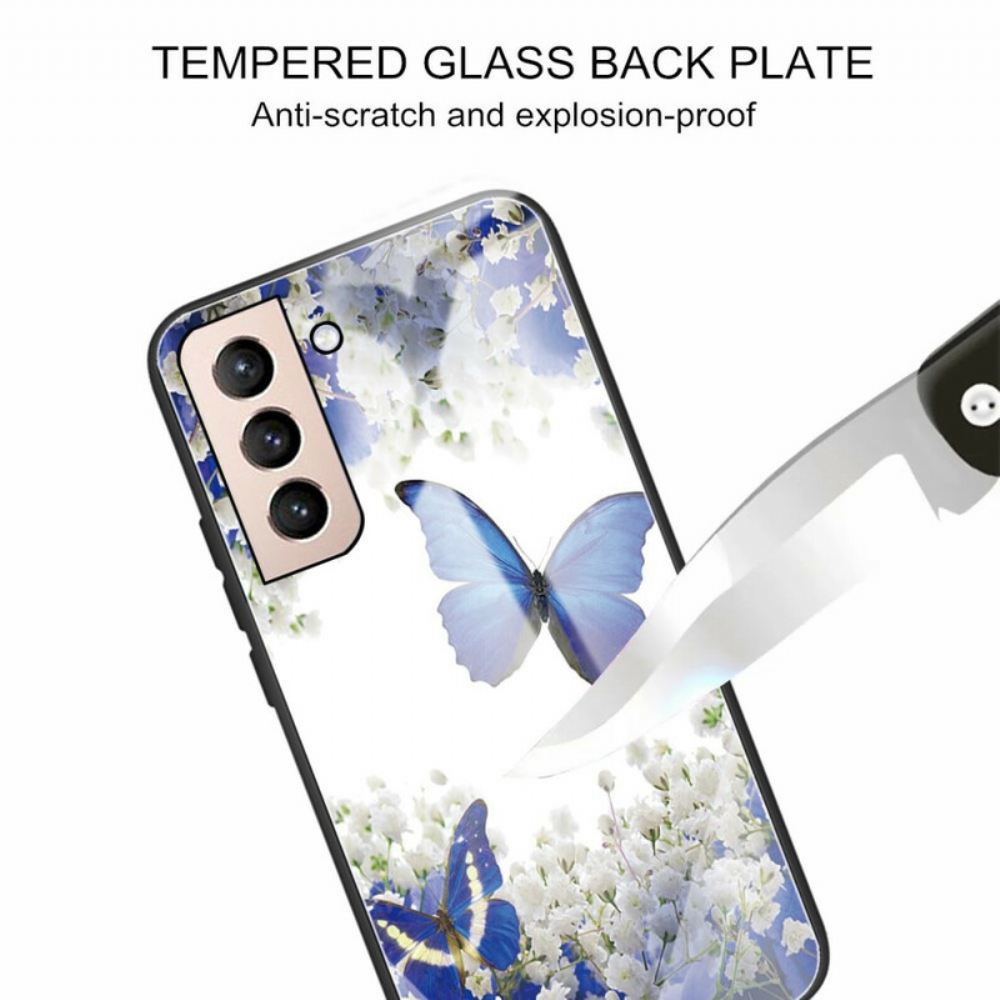 Kryt Na Samsung Galaxy S21 FE Design Motýlků Z Tvrzeného Skla