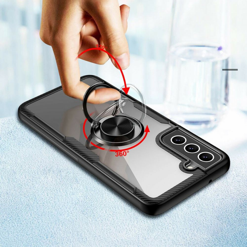 Kryt Na Samsung Galaxy S21 FE Kovový Kroužek Z Uhlíkových Vláken