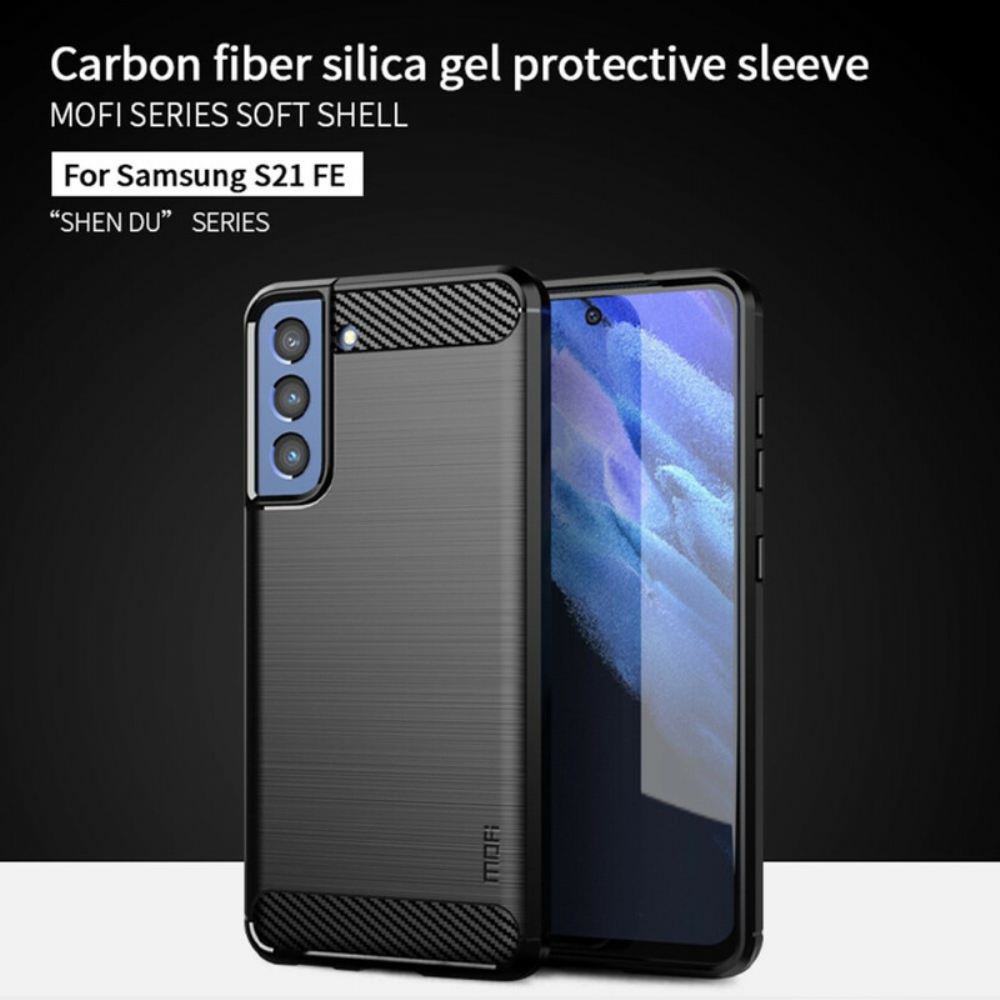 Kryt Na Samsung Galaxy S21 FE Mofi Kartáčované Uhlíkové Vlákno