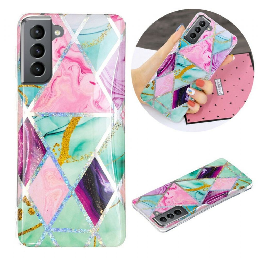 Kryt Na Samsung Galaxy S21 FE Mramor S Třpytivým Designem