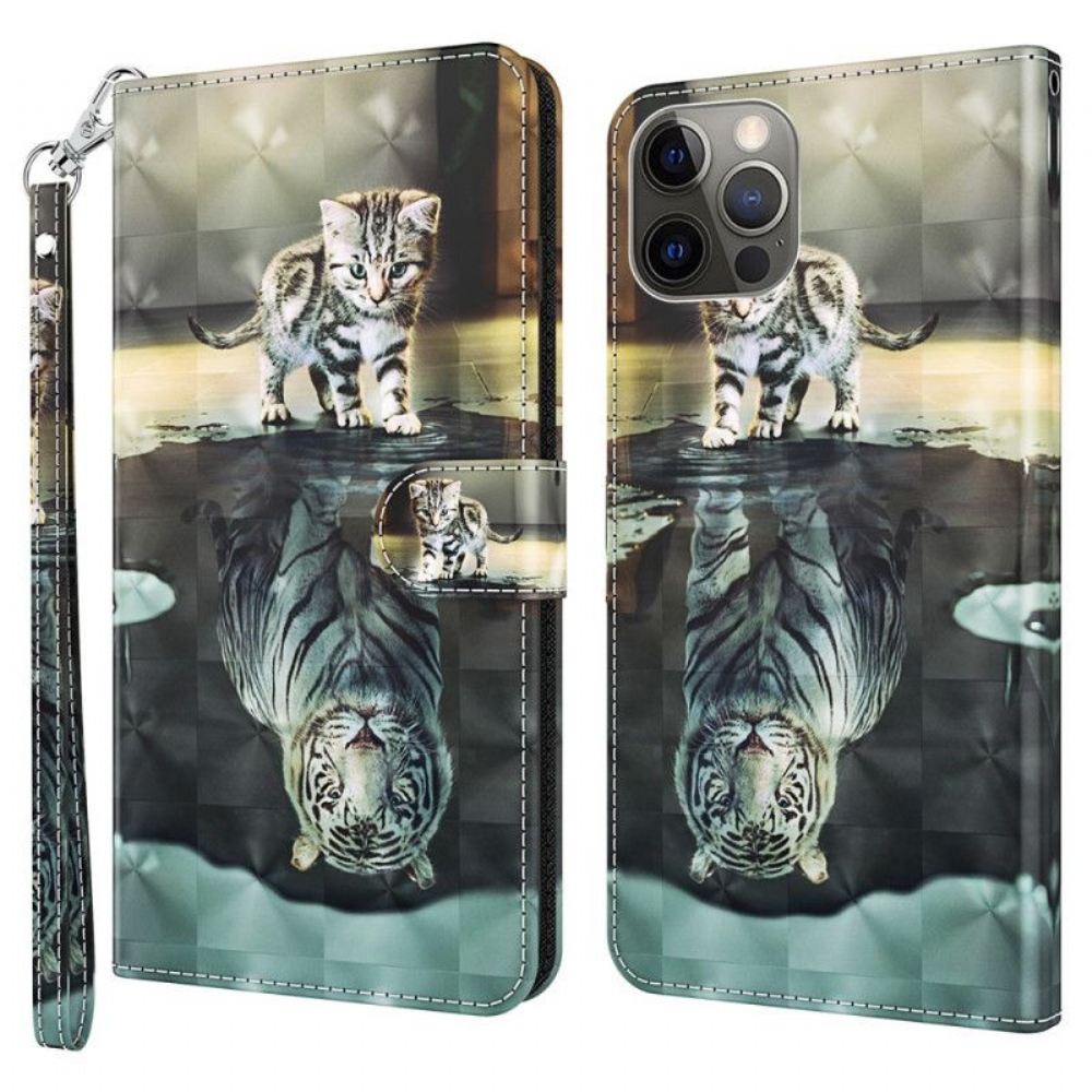 Flipové Pouzdro Na iPhone 15 Pro Max Na Lana 3d Kitten Dream S Popruhem