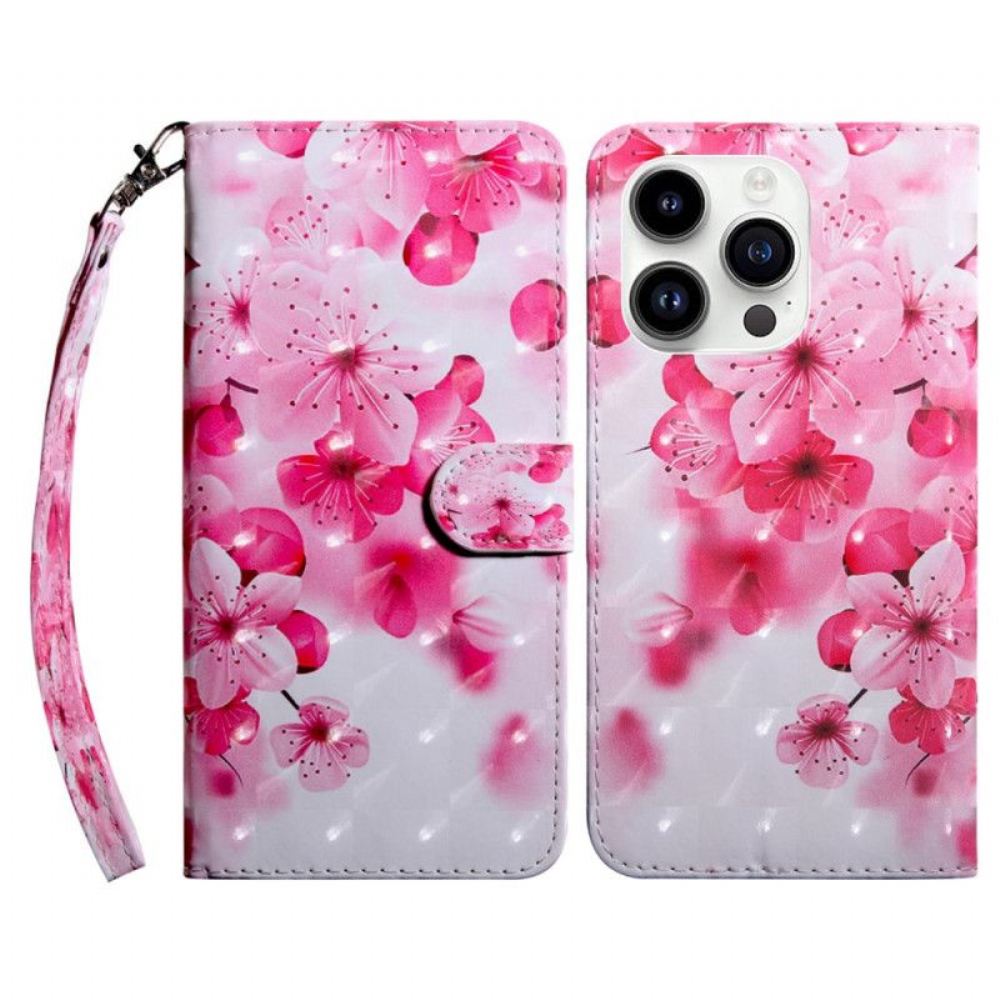 Flipové Pouzdro Na iPhone 15 Pro Max Na Lana Popruhové Květiny