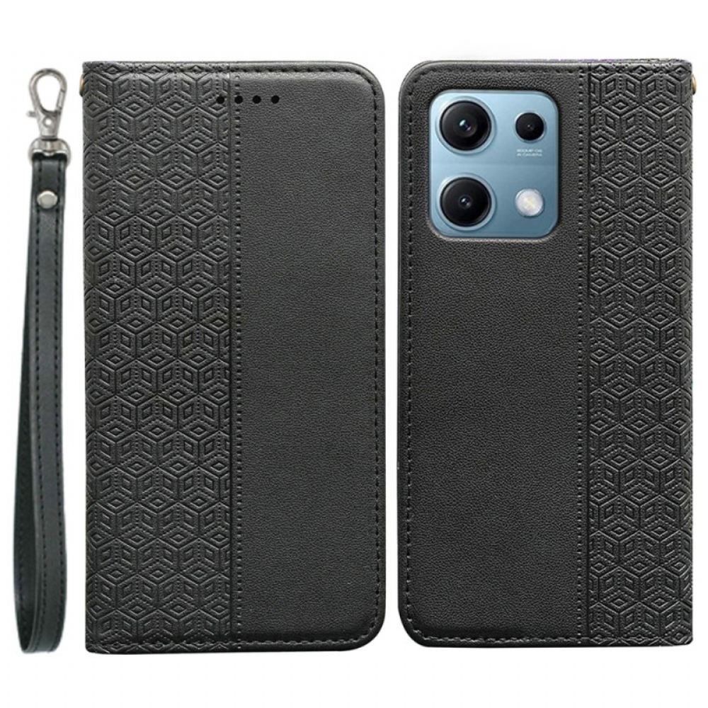 Kožené Pouzdro Folio Na Xiaomi Redmi Note 14s Kostkovaný Vzor S Páskem