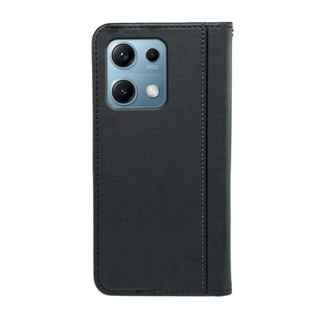 Kožené Pouzdro Folio Xiaomi Redmi Note 14s Lemování S Páskem