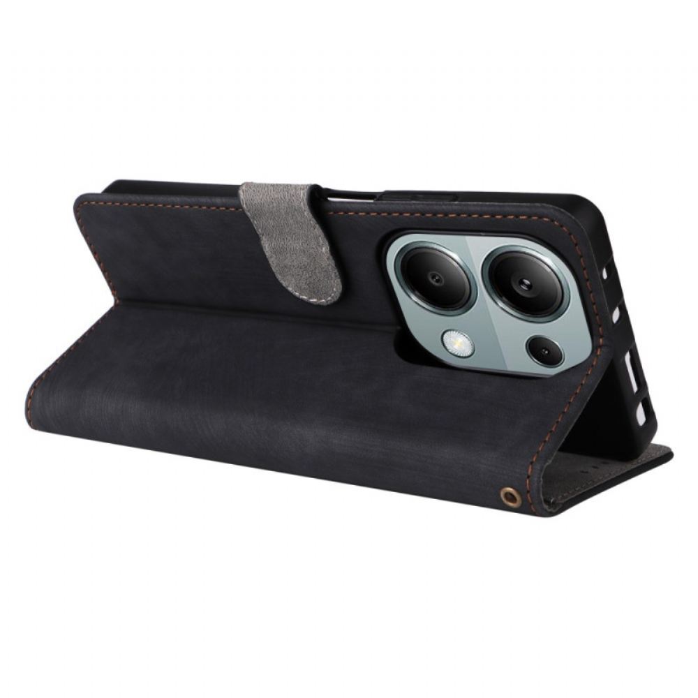 Kožený Kryt Xiaomi Redmi Note 14s S Poutkem Na Zápěstí A Rfid Ochranou