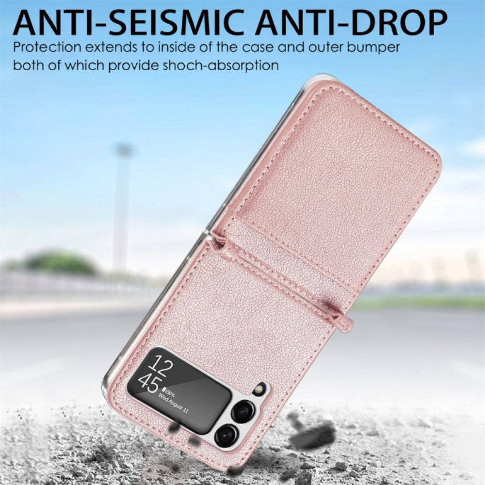 Kryt Na Samsung Galaxy Z Flip 3 5G Flipové Pouzdro Kožený Držák Na Karty S Texturou