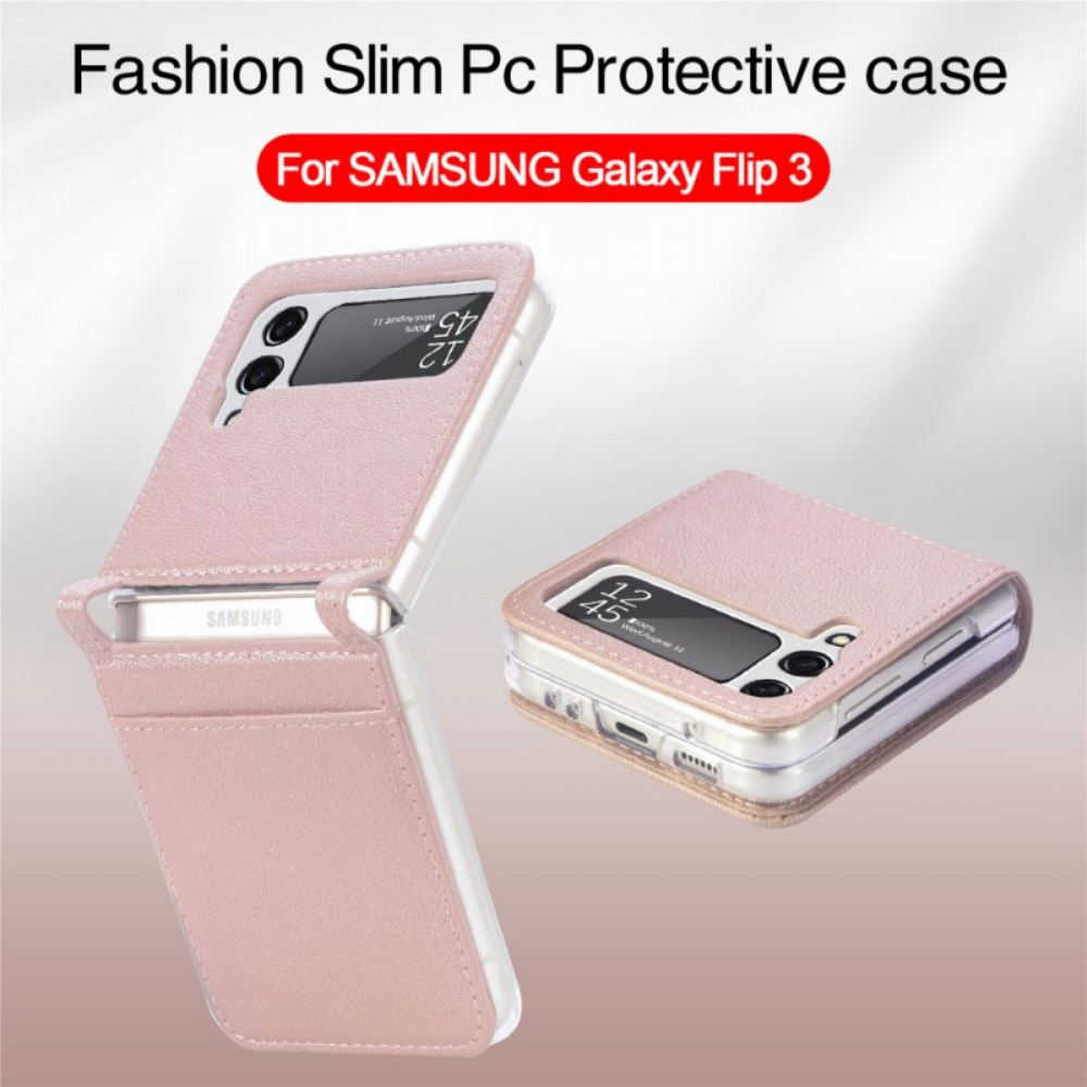 Kryt Na Samsung Galaxy Z Flip 3 5G Flipové Pouzdro Kožený Držák Na Karty S Texturou