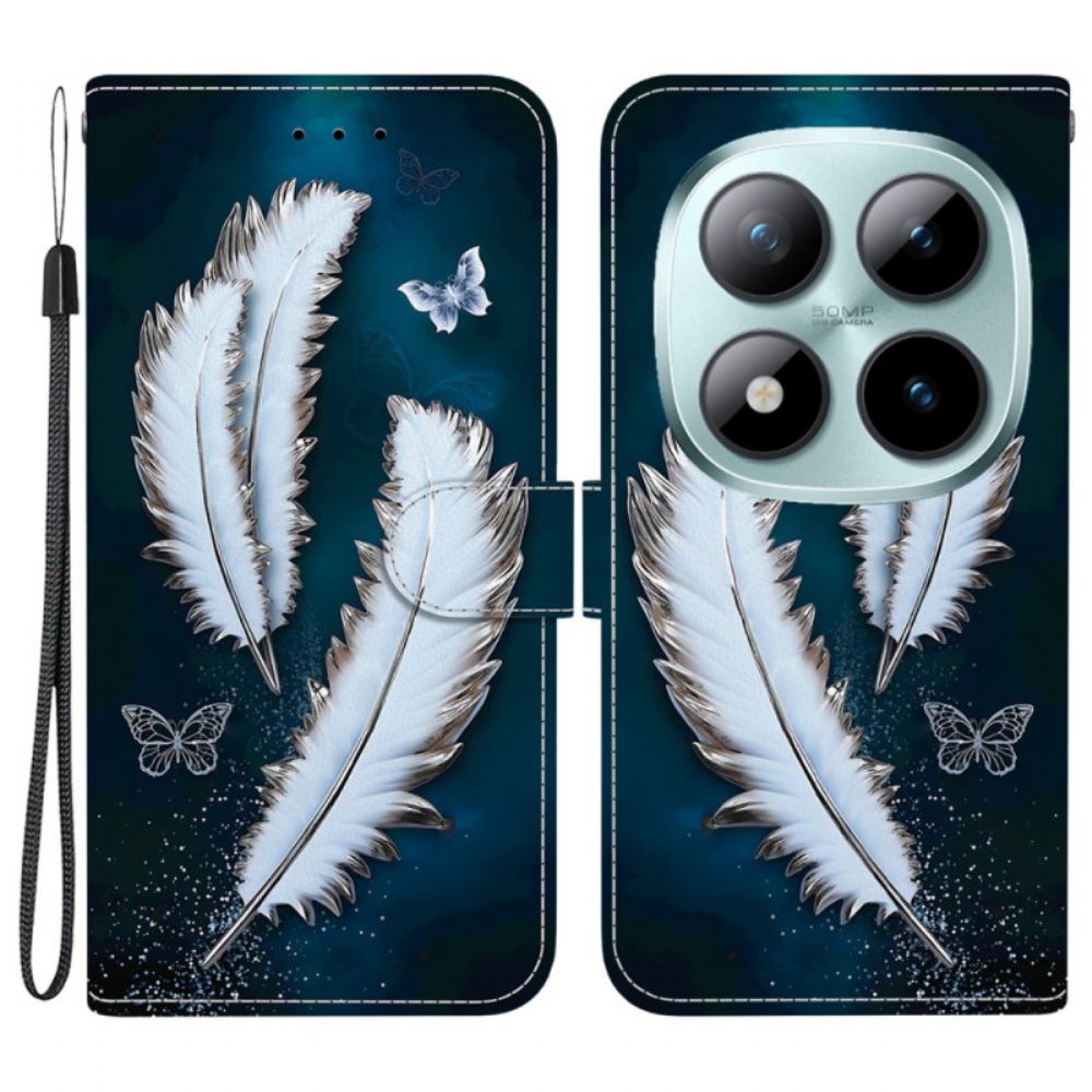 Kožený Kryt Xiaomi Redmi Note 15 Pro Plus 5g Bílé Peří