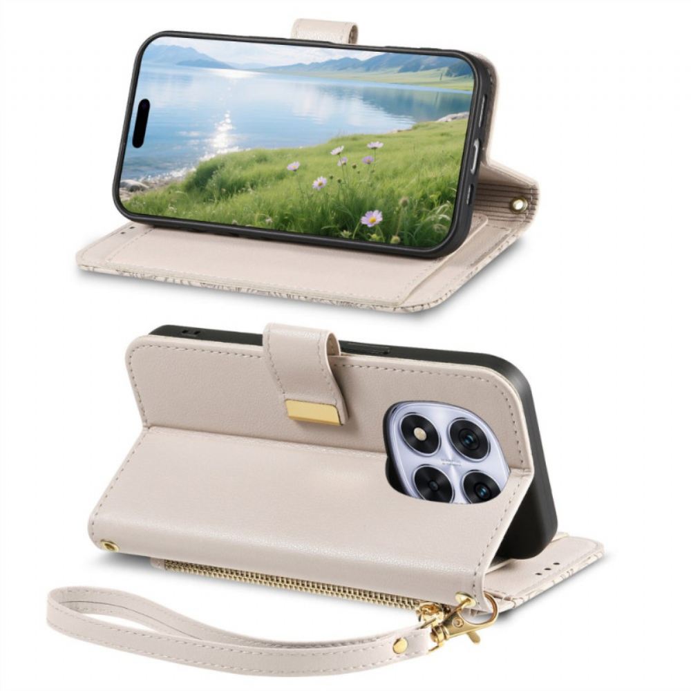 Kožený Kryt Xiaomi Redmi Note 15 Pro Plus 5g Květinový Vzor A Kapsa Na Zip