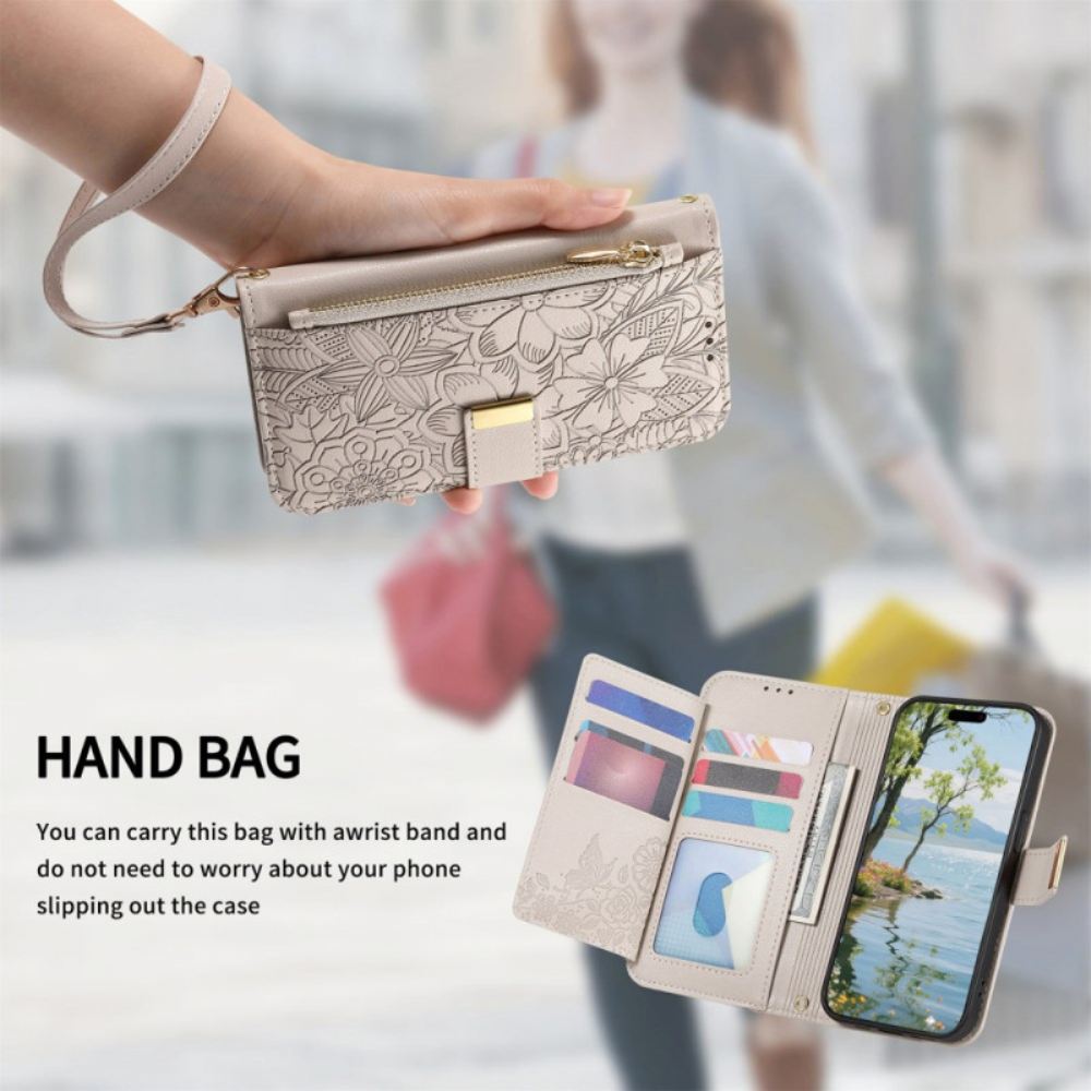 Kožený Kryt Xiaomi Redmi Note 15 Pro Plus 5g Květinový Vzor A Kapsa Na Zip