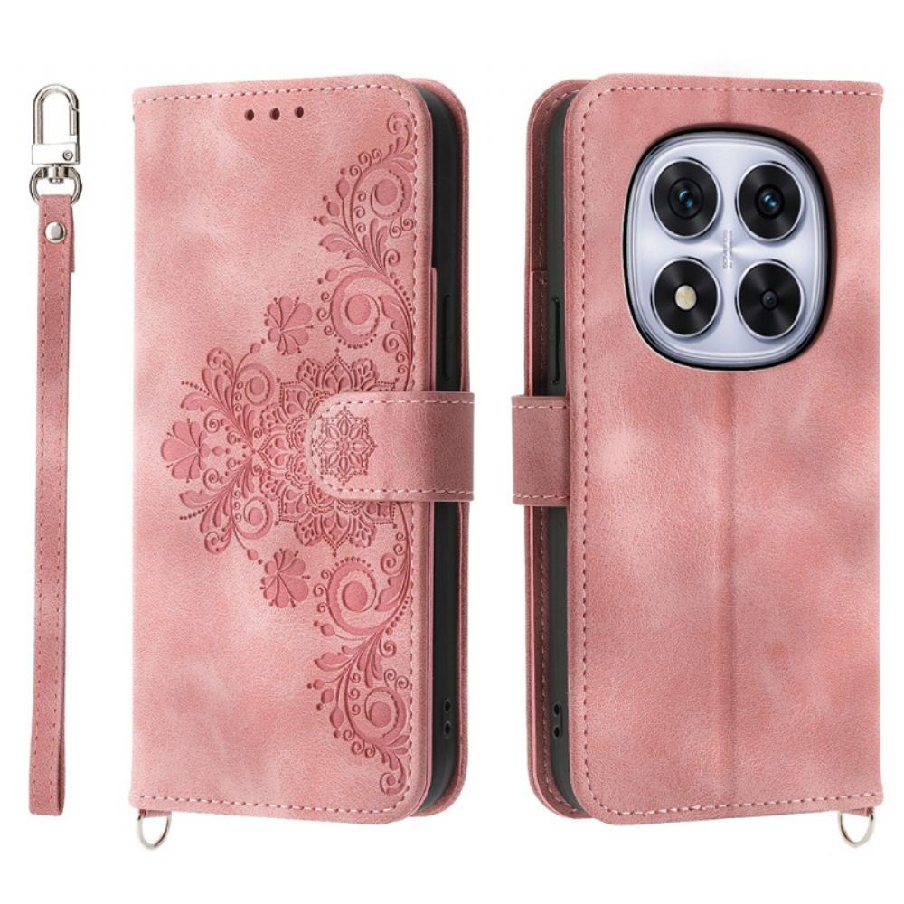 Kožený Kryt Xiaomi Redmi Note 15 Pro Plus 5g Květinový Vzor S Ramenním Popruhem A Popruhem