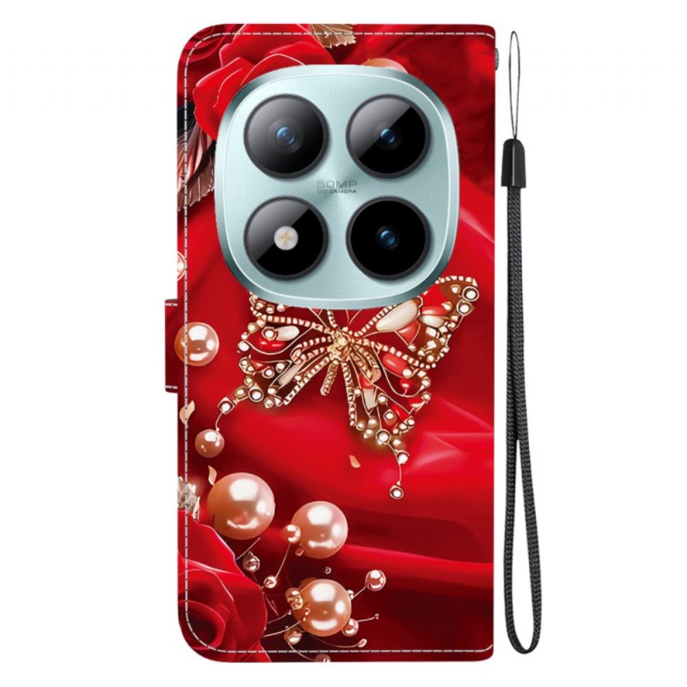 Kožený Kryt Xiaomi Redmi Note 15 Pro Plus 5g Motýl S Červenou Perlou