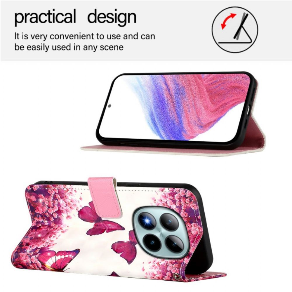 Kožený Kryt Xiaomi Redmi Note 15 Pro Plus 5g Růžoví Motýli