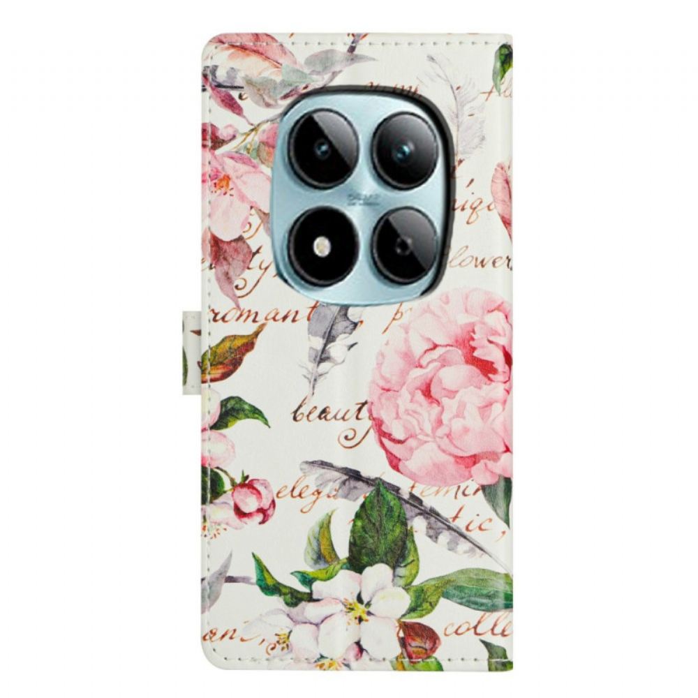 Kožený Kryt Xiaomi Redmi Note 15 Pro Plus 5g Zelené Květiny A Listy