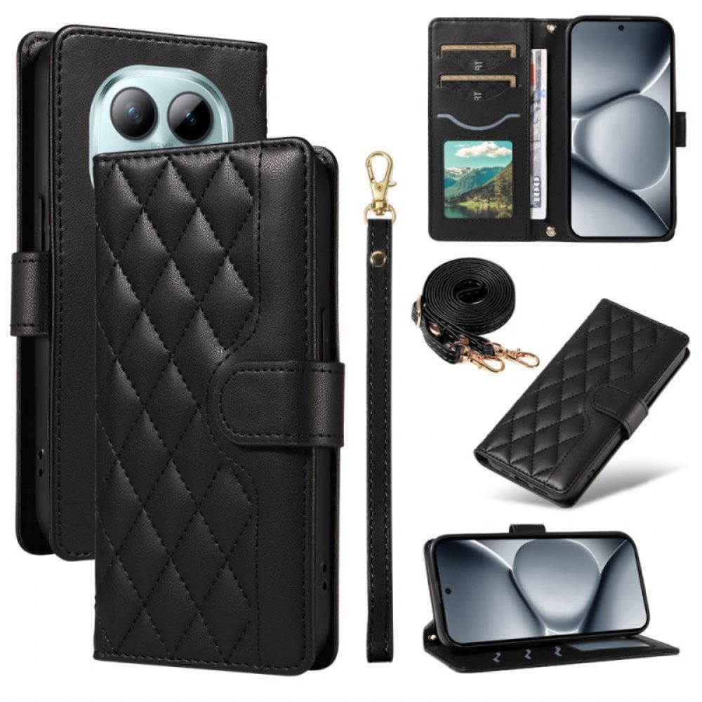 Peněženková Pouzdra Xiaomi Redmi Note 15 Pro Plus 5g Kryty Na Mobil Prošívané S Popruhem A Ramenním Popruhem