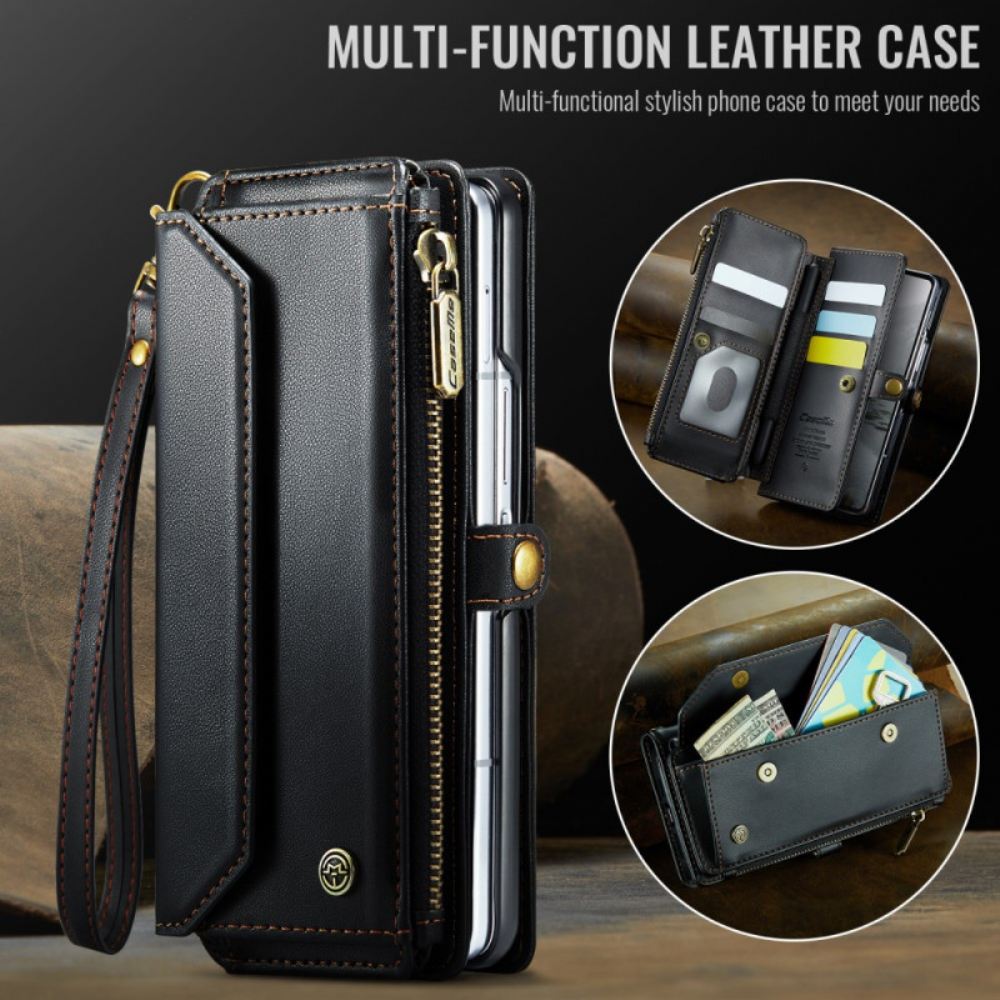 Kožený Kryt Na Samsung Galaxy Z Fold 7 Peněženka Caseme