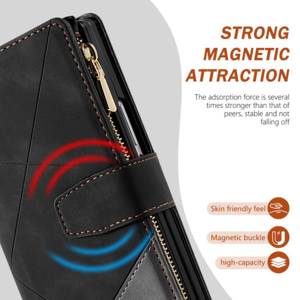 Kožený Kryt Samsung Galaxy Z Fold 7 Dvoubarevná Peněženka