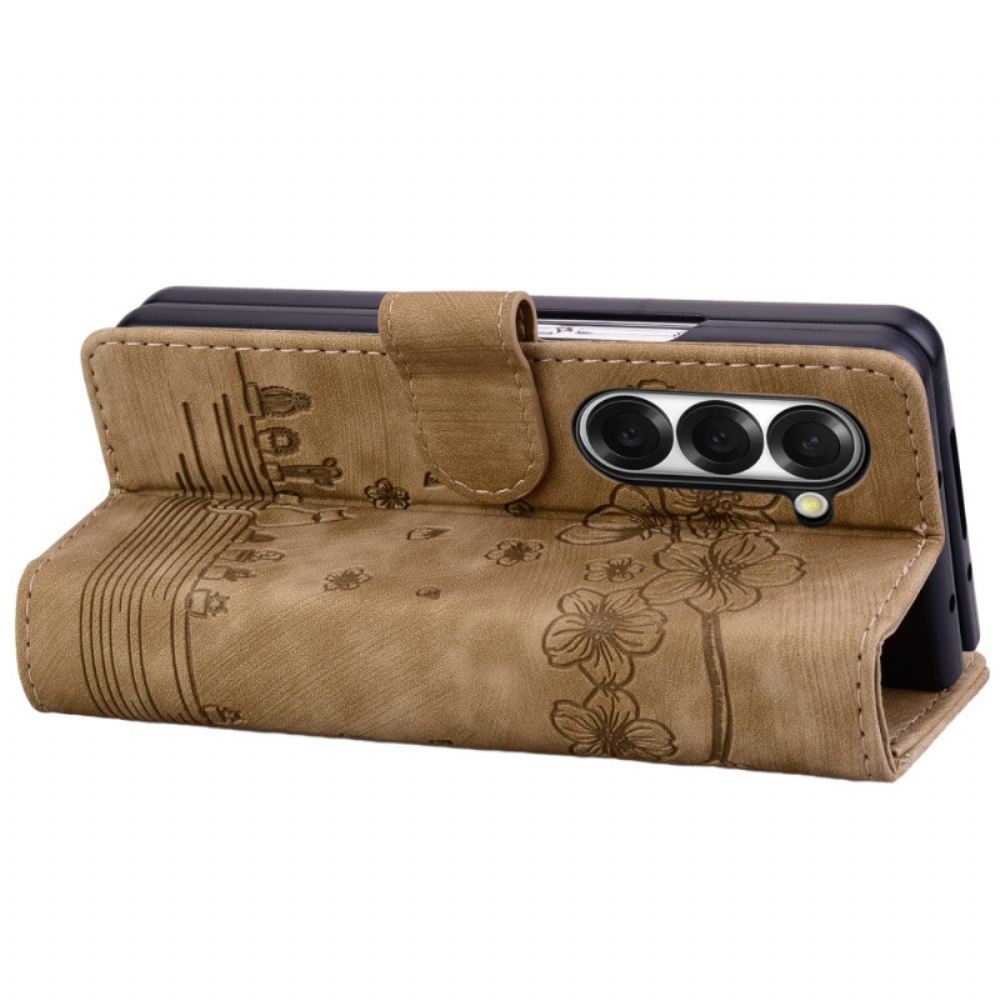 Kožený Kryt Samsung Galaxy Z Fold 7 Kočičí Scéna