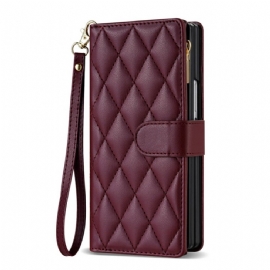 Kožený Kryt Samsung Galaxy Z Fold 7 Polstrované S Ramenním Popruhem A Šňůrkou