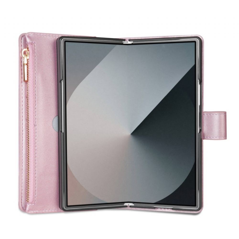 Kožený Kryt Samsung Galaxy Z Fold 7 Polstrované S Ramenním Popruhem A Šňůrkou