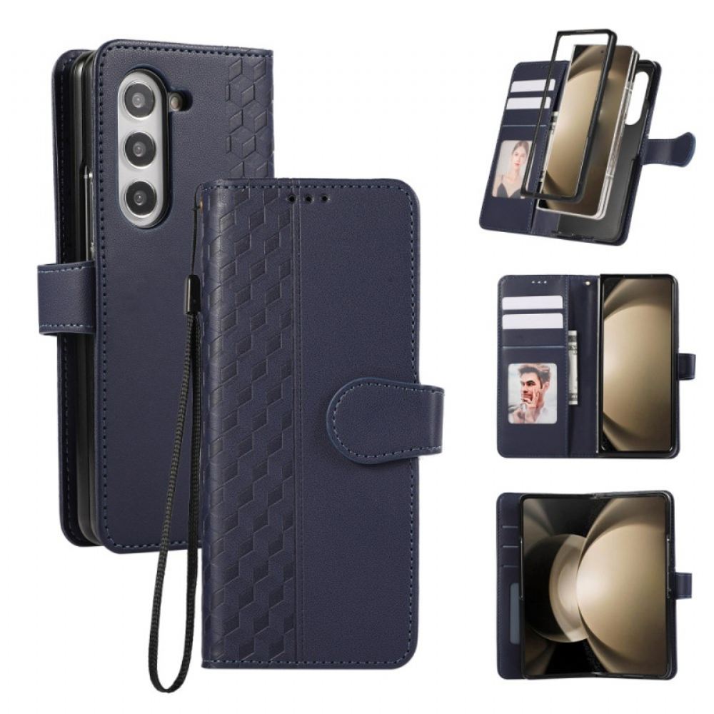 Kožený Kryt Samsung Galaxy Z Fold 7 Reliéfní Vzor S Popruhem