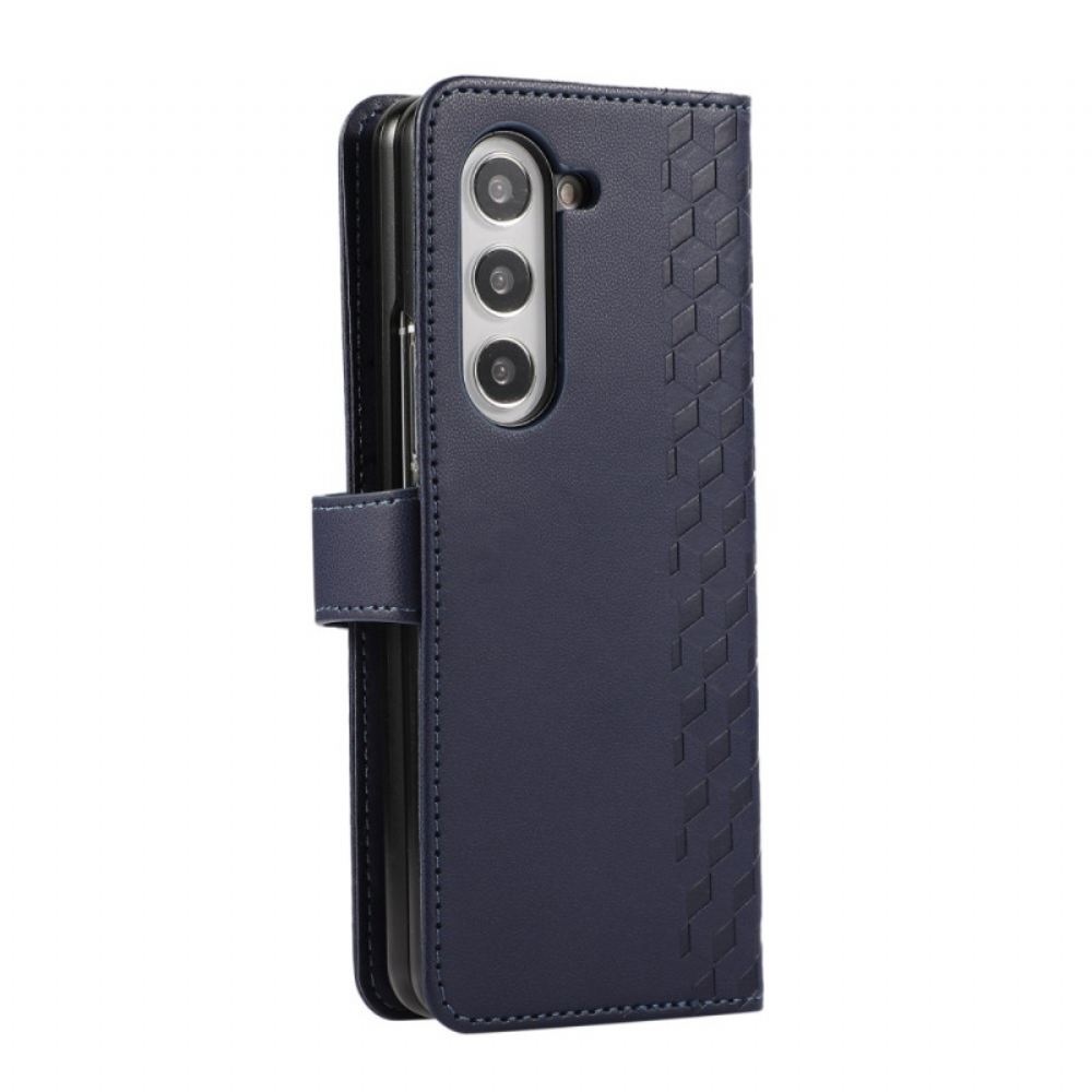 Kožený Kryt Samsung Galaxy Z Fold 7 Reliéfní Vzor S Popruhem