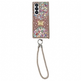 Kryt Samsung Galaxy Z Fold 7 Motýl S Kamínky A Popruhem