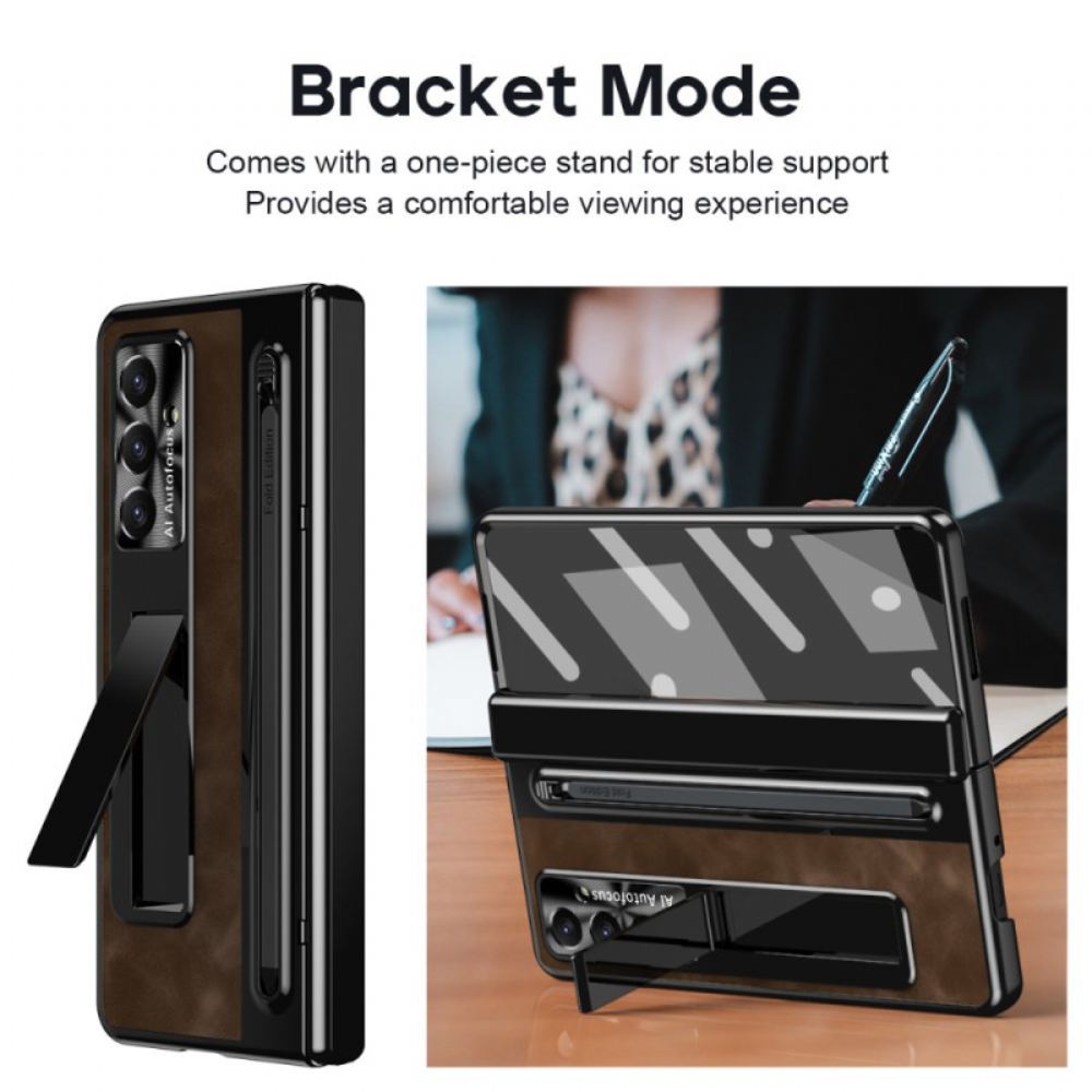 Kryt Samsung Galaxy Z Fold 7 Stojan S Koženým Efektem A Držák Stylusu