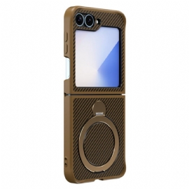 Kryt Na Samsung Galaxy Z Flip 7 Fe Design Z Uhlíkových Vláken S Magnetickým Stojánkem