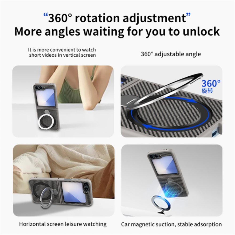 Kryt Na Samsung Galaxy Z Flip 7 Fe Design Z Uhlíkových Vláken S Magnetickým Stojánkem