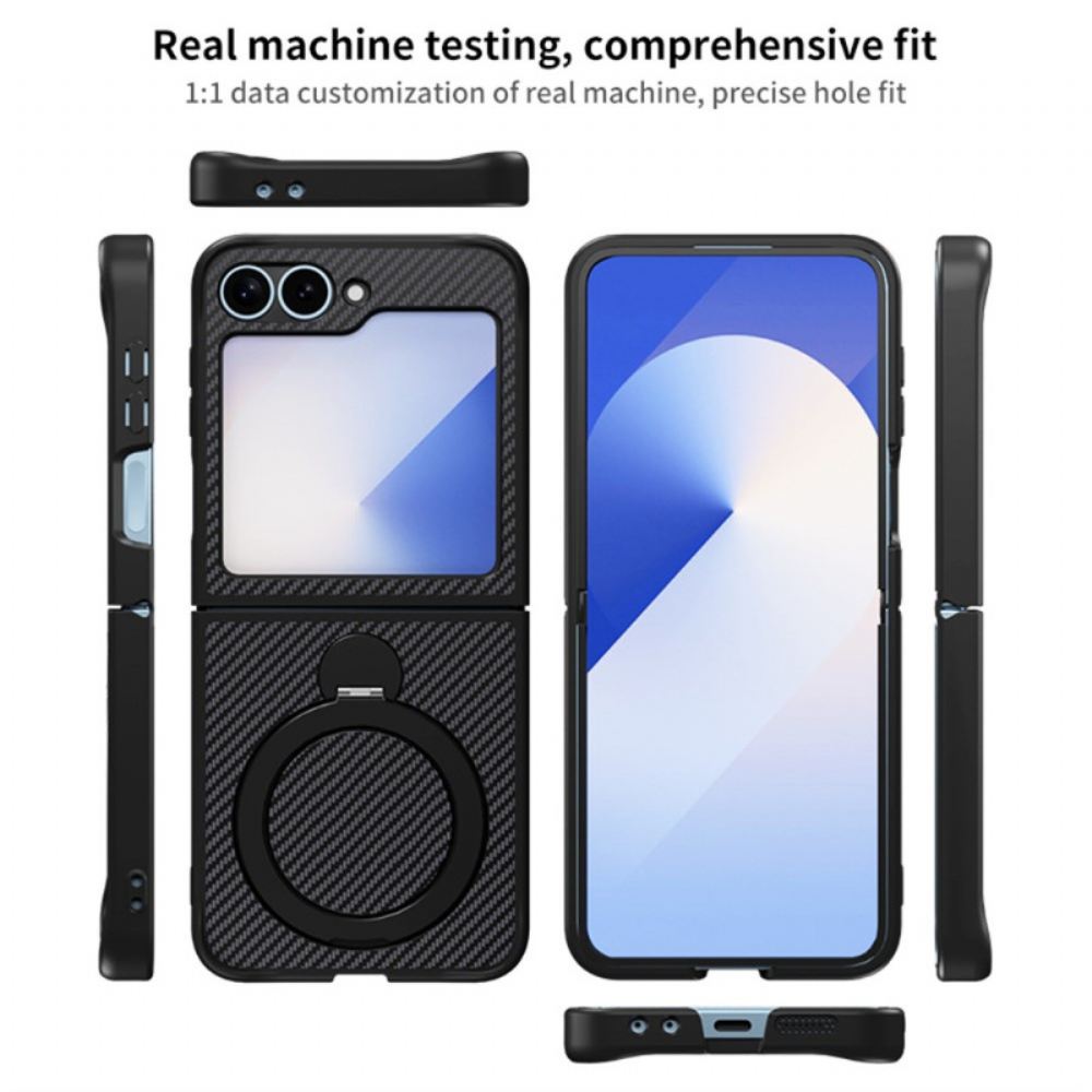 Kryt Na Samsung Galaxy Z Flip 7 Fe Design Z Uhlíkových Vláken S Magnetickým Stojánkem