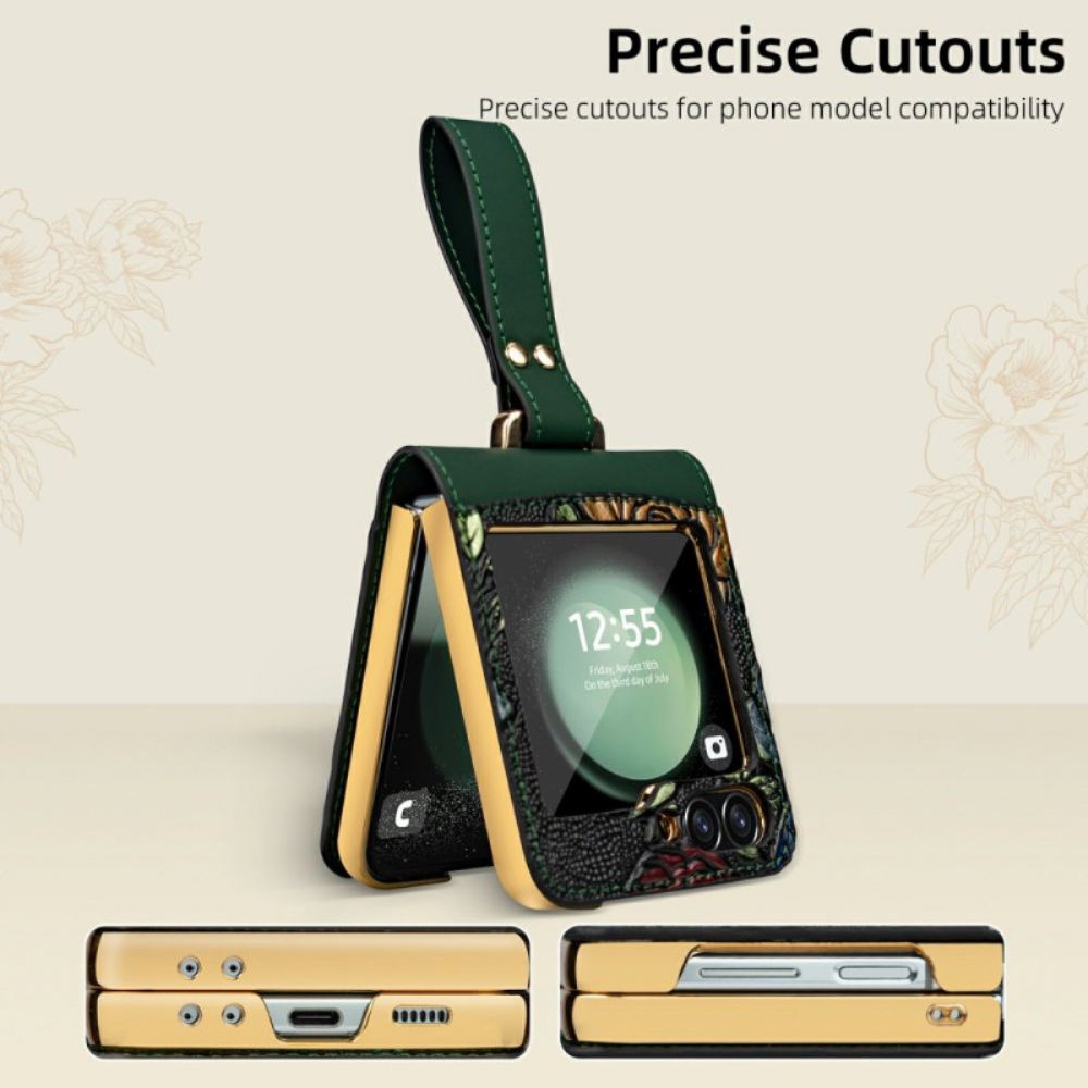 Kryt Samsung Galaxy Z Flip 7 Fe Kryty Na Mobil Řemínek Přes Rameno S Květinovým Vzorem