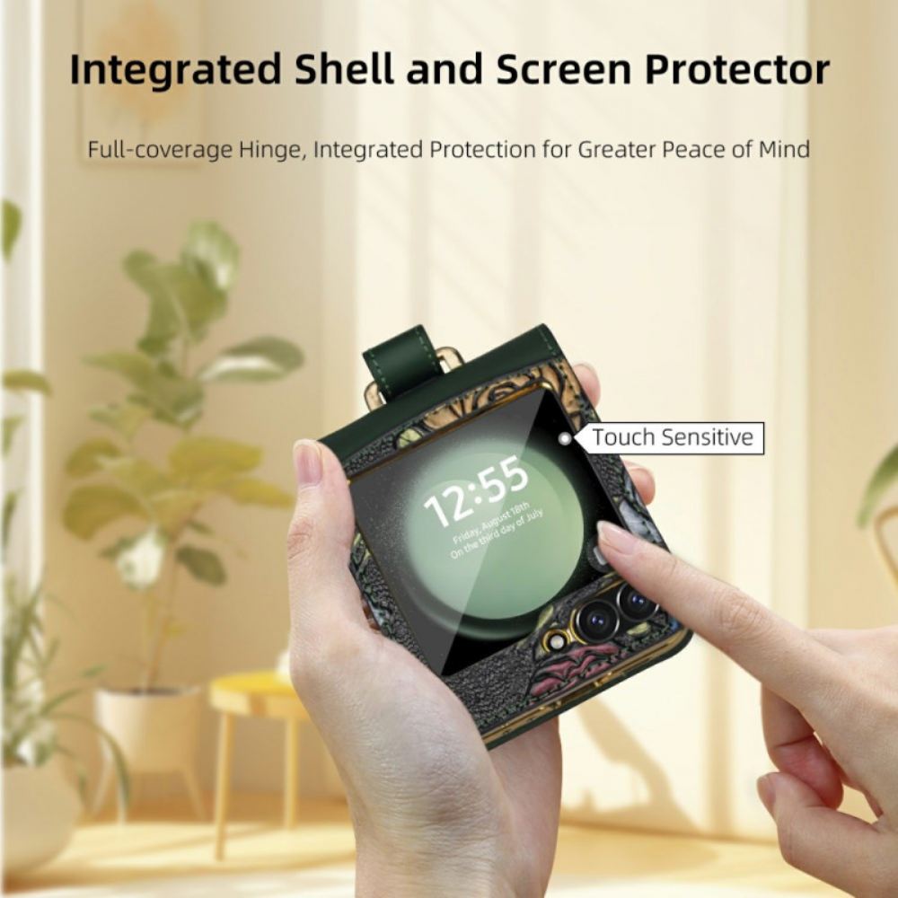 Kryt Samsung Galaxy Z Flip 7 Fe Kryty Na Mobil Řemínek Přes Rameno S Květinovým Vzorem