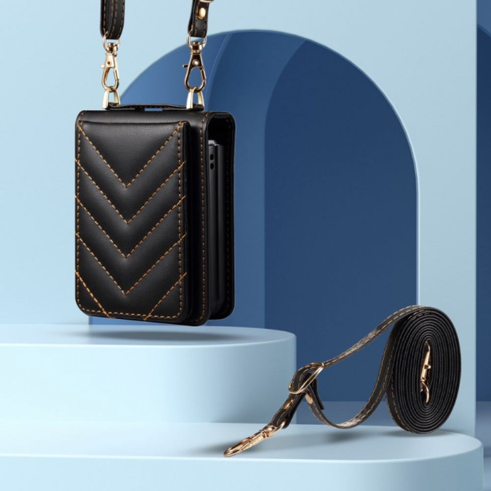 Kryt Samsung Galaxy Z Flip 7 Fe Prošívané Pouzdro Na Karty A Ramenní Popruh