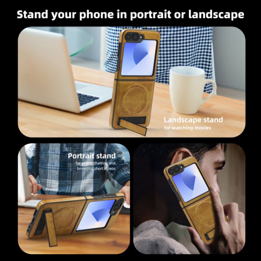 Kryt Samsung Galaxy Z Flip 7 Fe Stojan S Koženým Efektem Kompatibilní S Magsafe