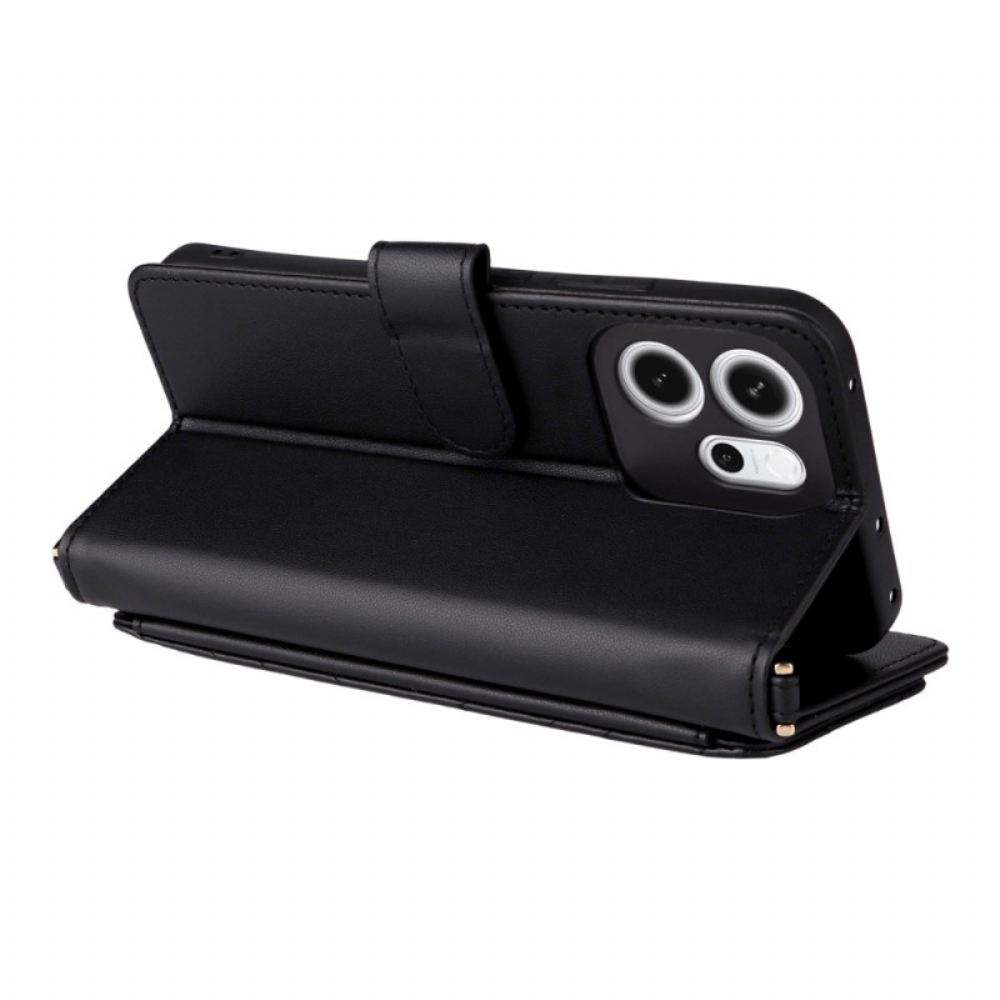 Kožený Kryt Na Oppo Reno 14f 5g Prémiový Design S Ramenním Popruhem A Šňůrkou