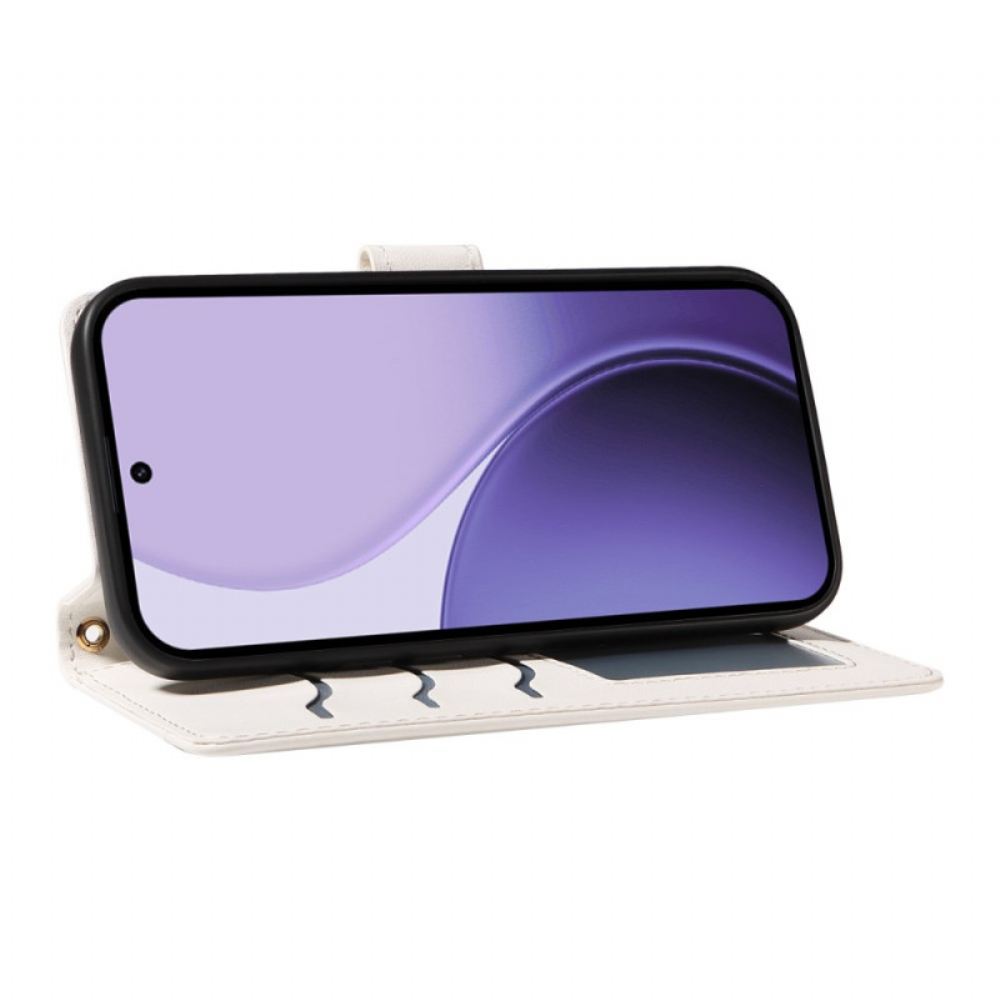 Kožený Kryt Na Oppo Reno 14f 5g Prošívané S Popruhem A Ramenním Popruhem