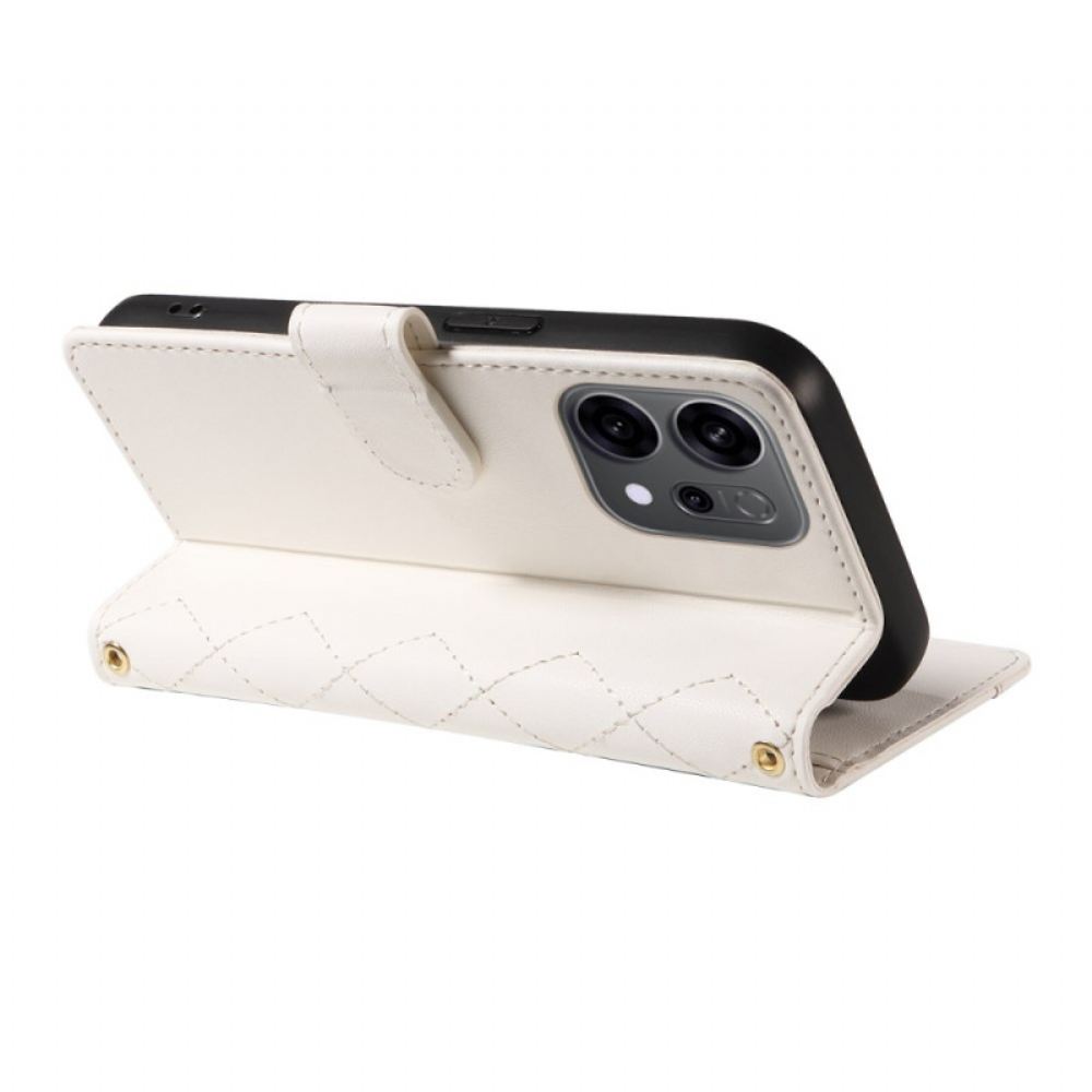 Kožený Kryt Na Oppo Reno 14f 5g Prošívané S Popruhem A Ramenním Popruhem