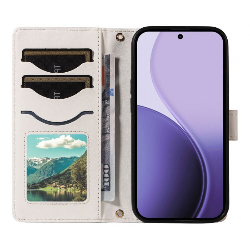 Kožený Kryt Na Oppo Reno 14f 5g Prošívané S Popruhem A Ramenním Popruhem