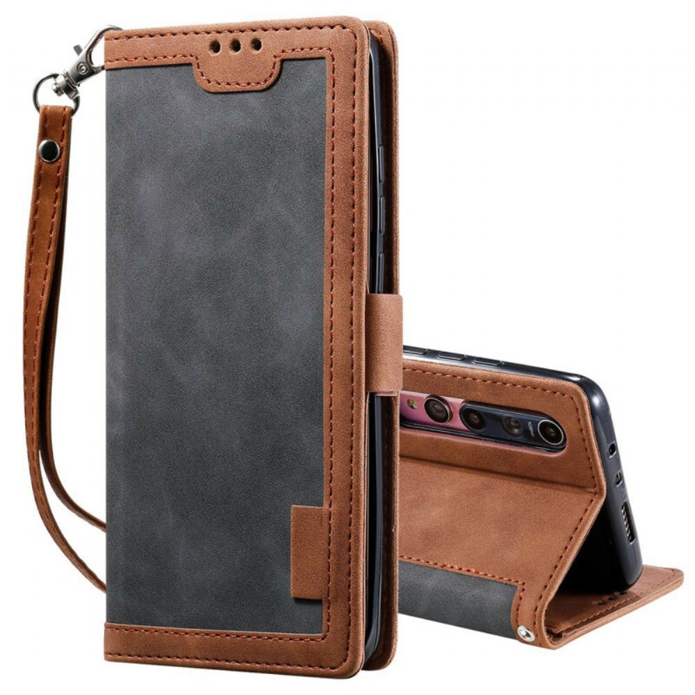 Flipové Pouzdro Na Xiaomi Mi 10 / 10 Pro Dvoubarevné Kontury Zesílené Umělou Kůží
