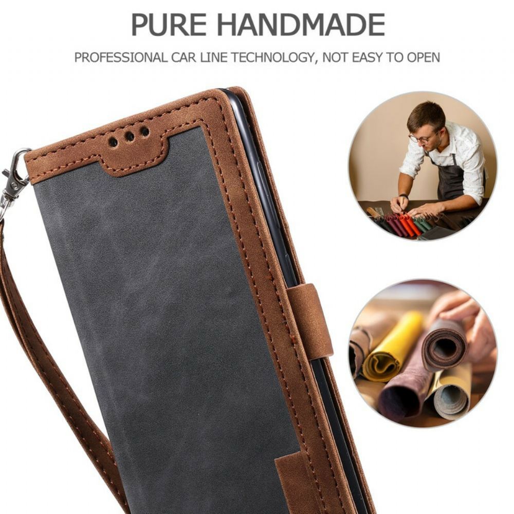 Flipové Pouzdro Na Xiaomi Mi 10 / 10 Pro Dvoubarevné Kontury Zesílené Umělou Kůží