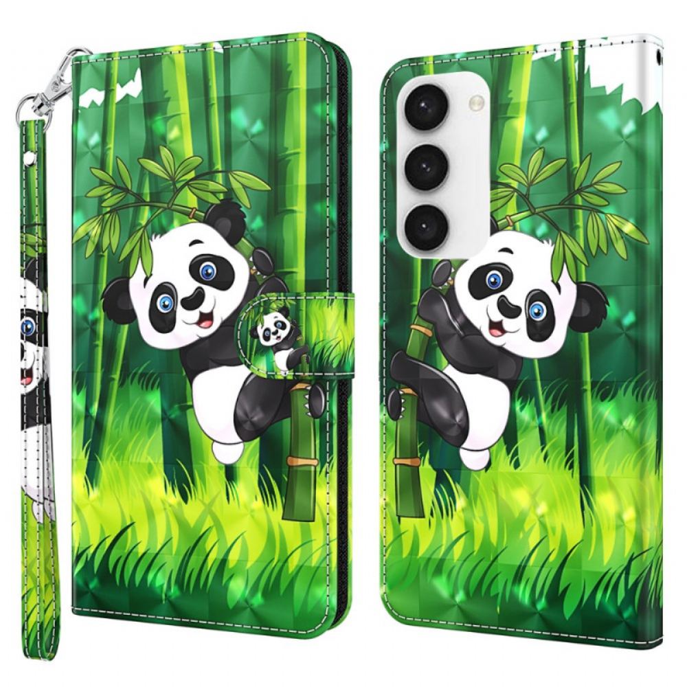Kožený Kryt Na Samsung Galaxy S24 5g Bambusová Panda S Popruhem