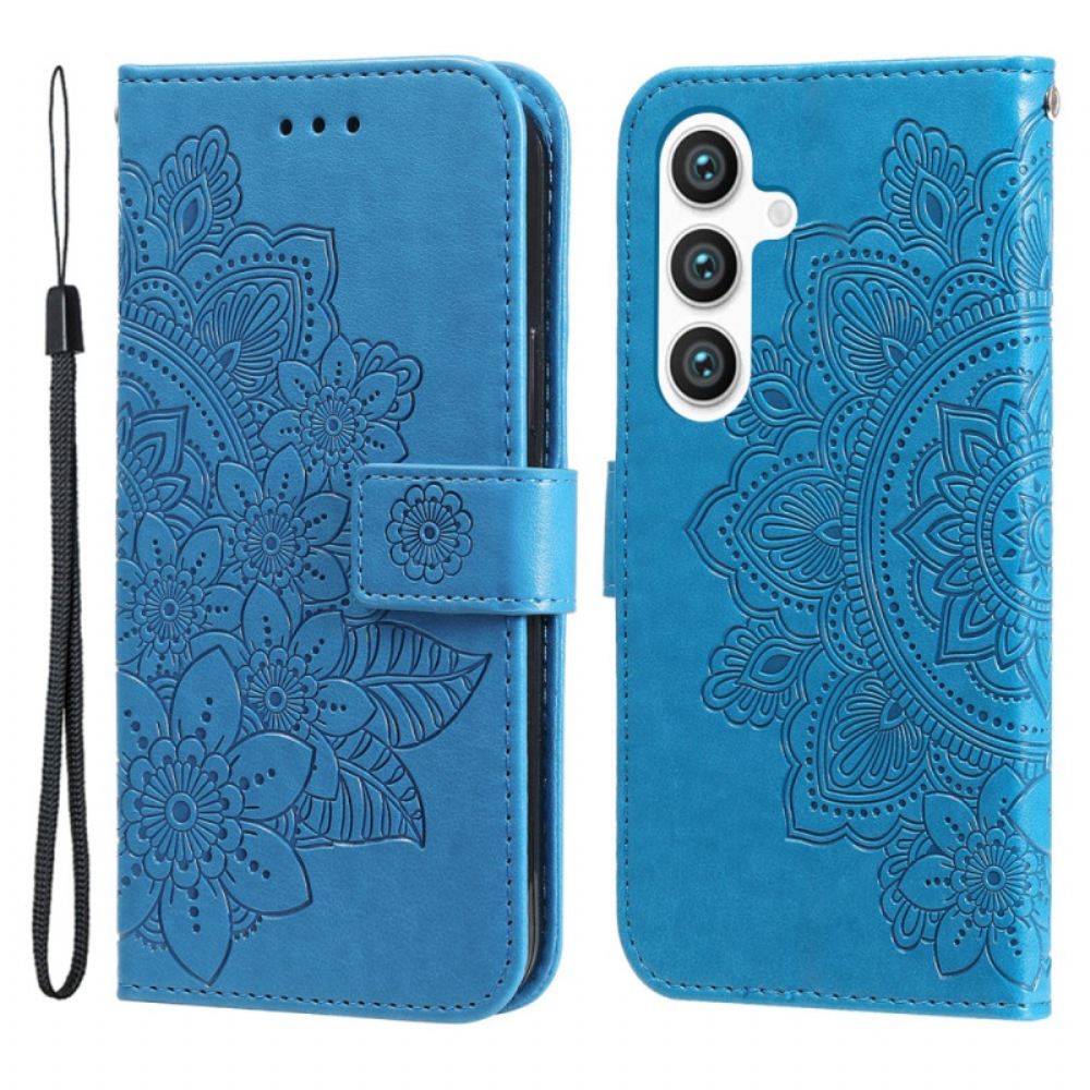 Kožený Kryt Na Samsung Galaxy S24 5g Květinová Mandala Se Šňůrkou