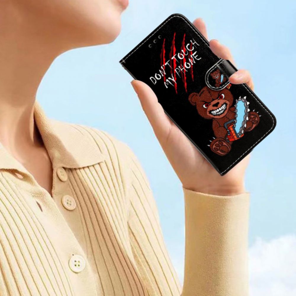 Kožený Kryt Na Samsung Galaxy S24 5g Rozzlobený Medvěd S Popruhem