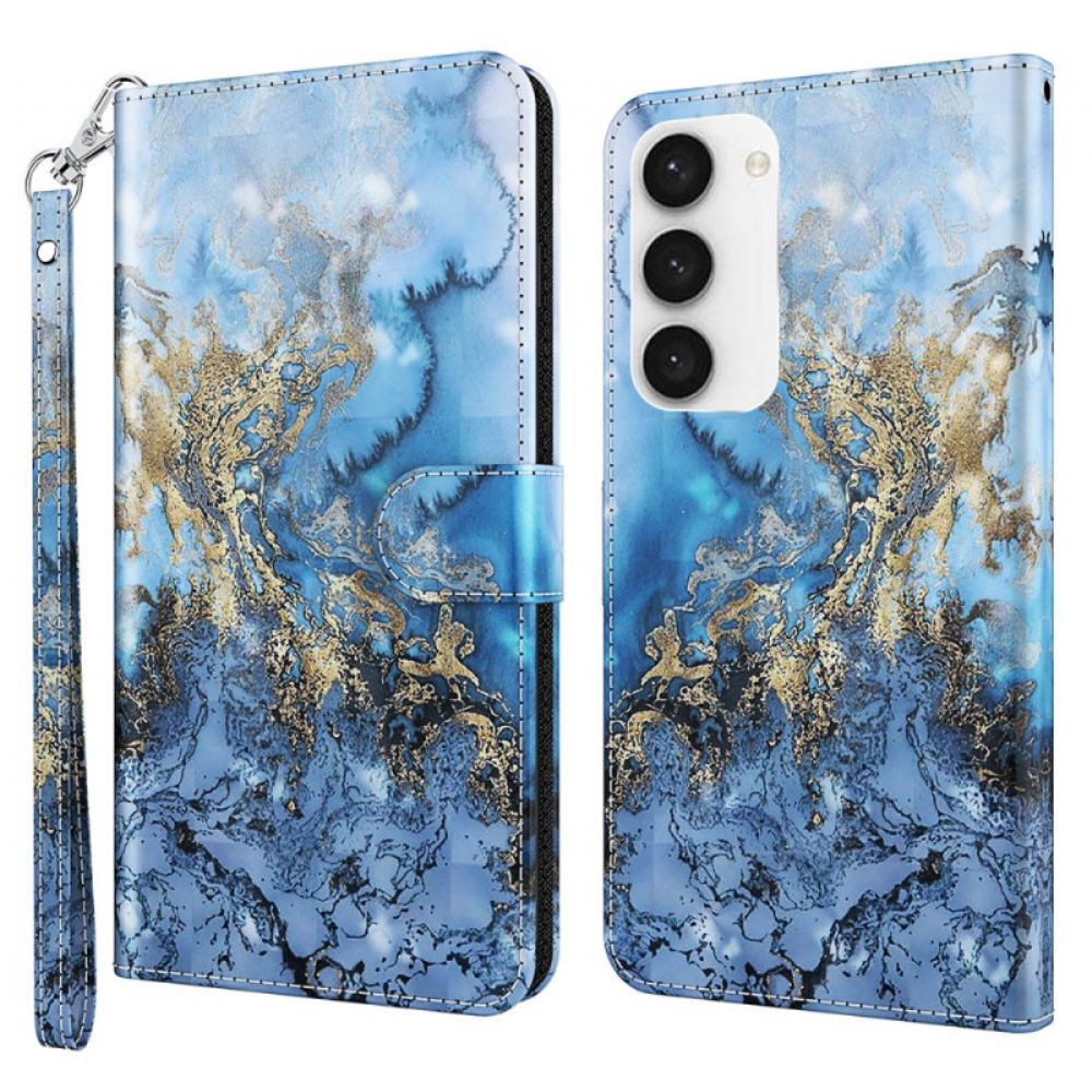 Kožený Kryt Na Samsung Galaxy S24 5g Stylizovaný Mramorový Řemínek