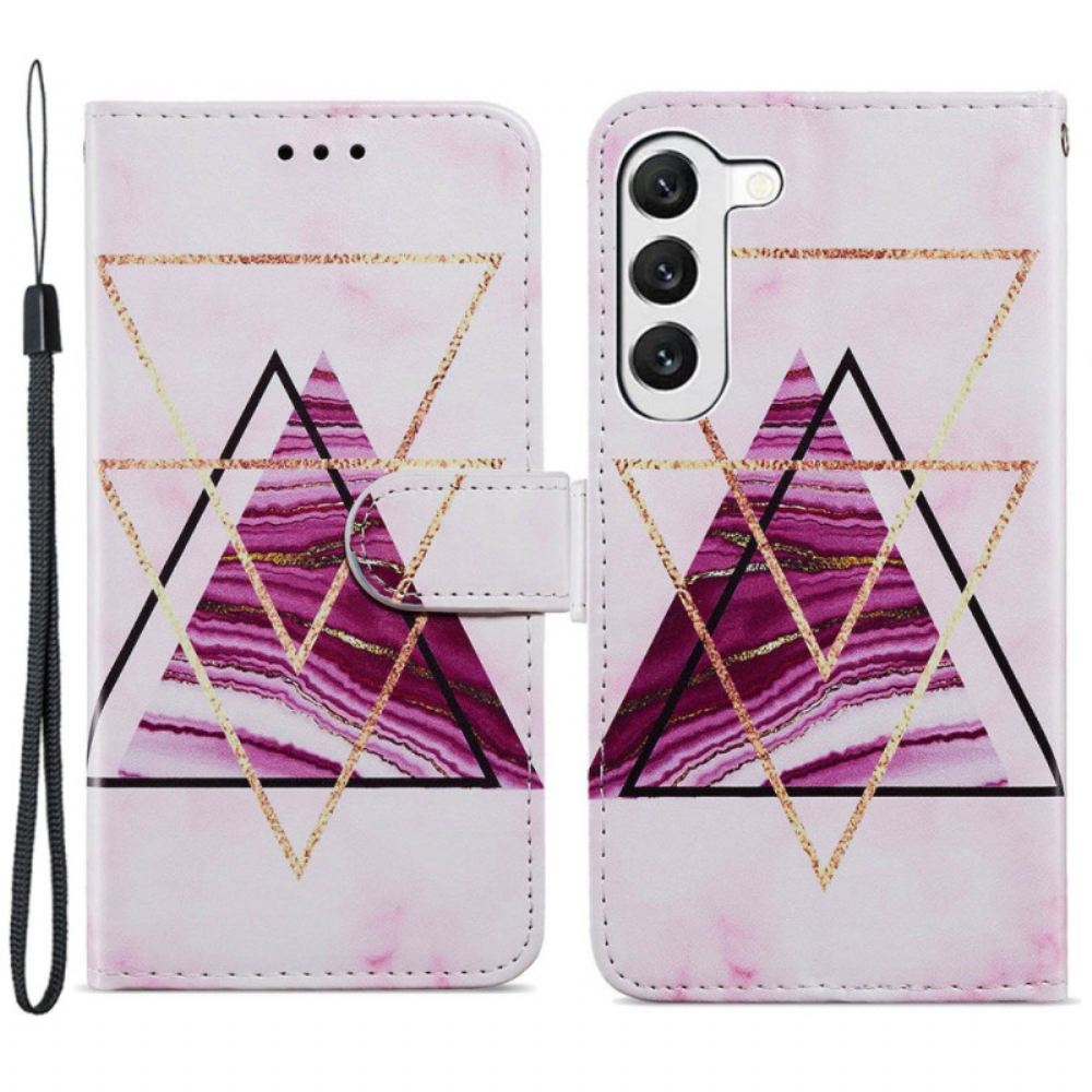 Kožený Kryt Na Samsung Galaxy S24 5g Tříbarevný Mramor S Páskem