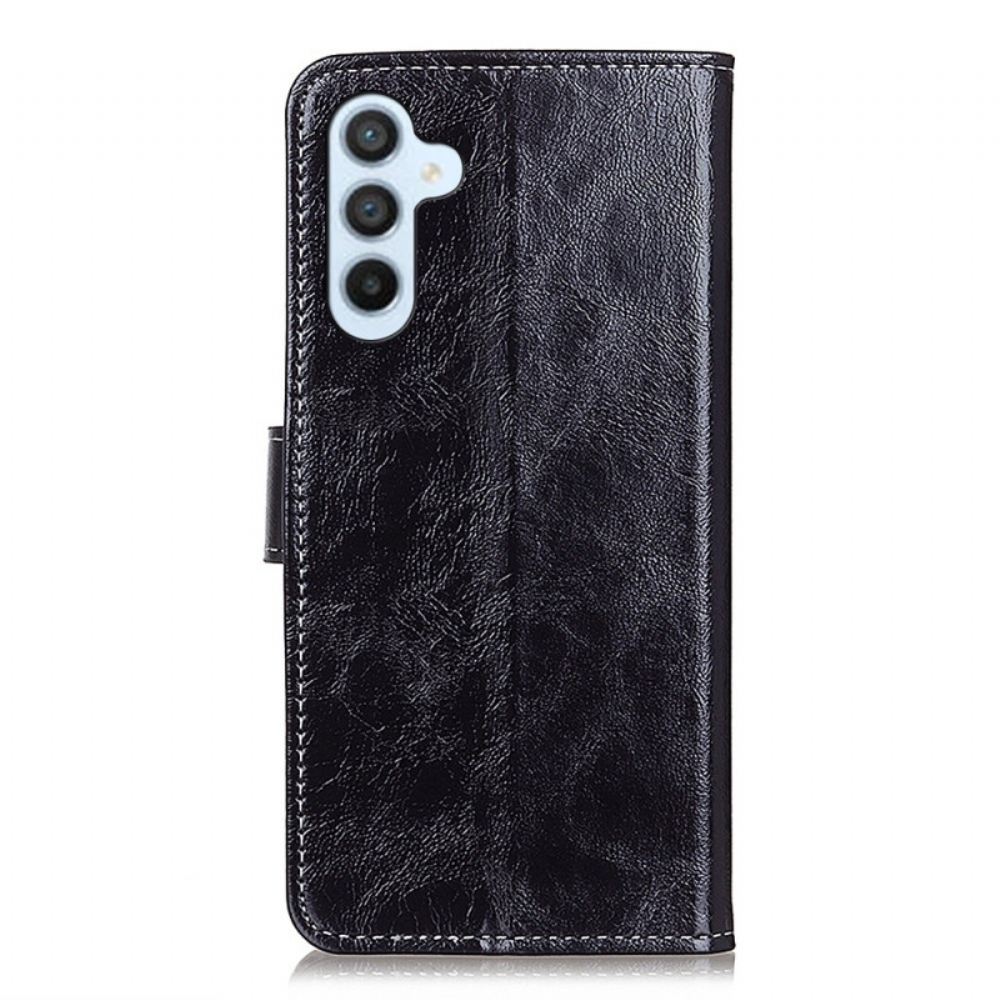 Kožený Kryt Na Samsung Galaxy S24 5g Viditelné Prošívání Z Imitace Lakované Kůže