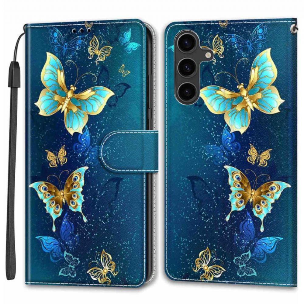 Kožený Kryt Samsung Galaxy S24 5g Dva Motýli S Popruhem