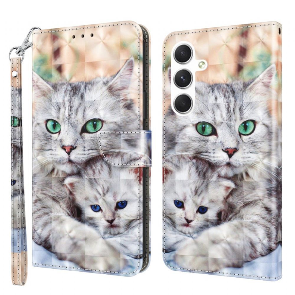 Kožený Kryt Samsung Galaxy S24 5g Dvě Bílé Kočky S Popruhy